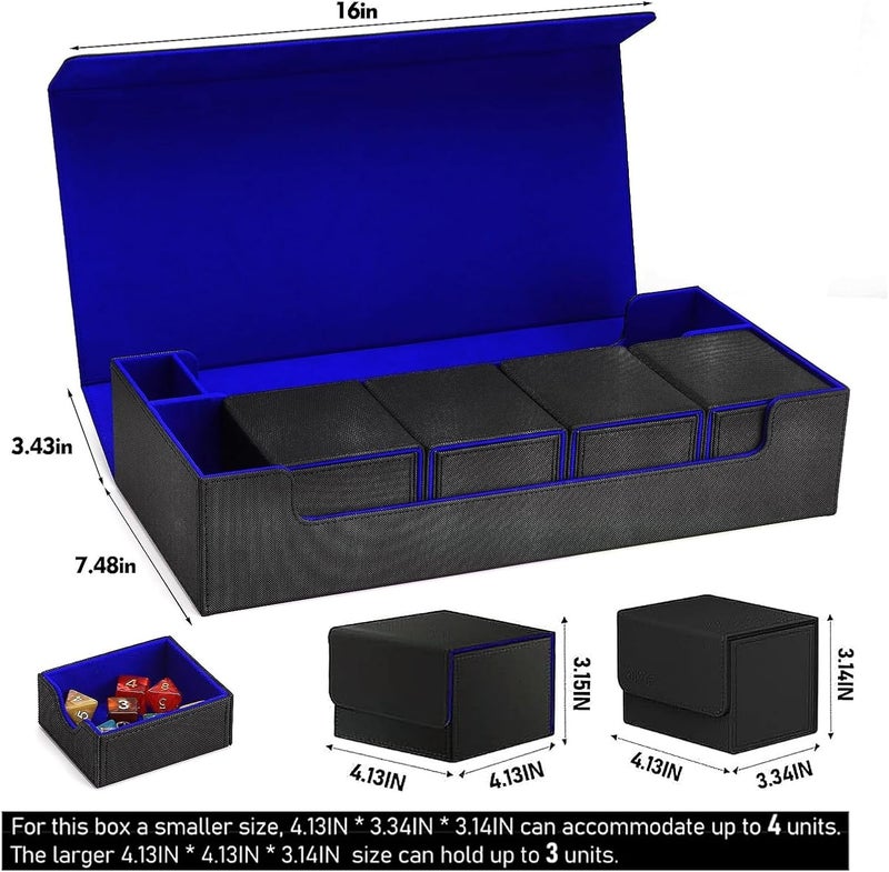 Scimi Premium Trading Card Storage Case TCG Deck Box Holds 800+ Sleeved Cards for MTG, YuGiOh, Uno, Sport with Strong Magnet Closure (Black/Blue) - Image 3
